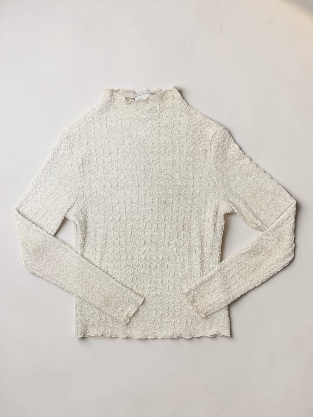 Jason Wu Off White Popcorn Textured Mock Neck Long Sleeve